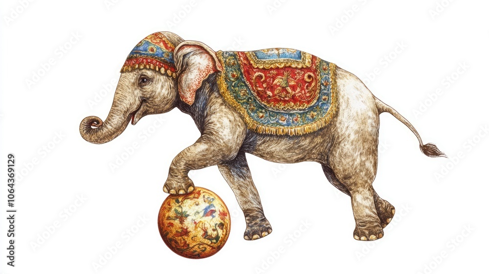 Obraz premium Playful Elephant Balancing a Colorful Ball