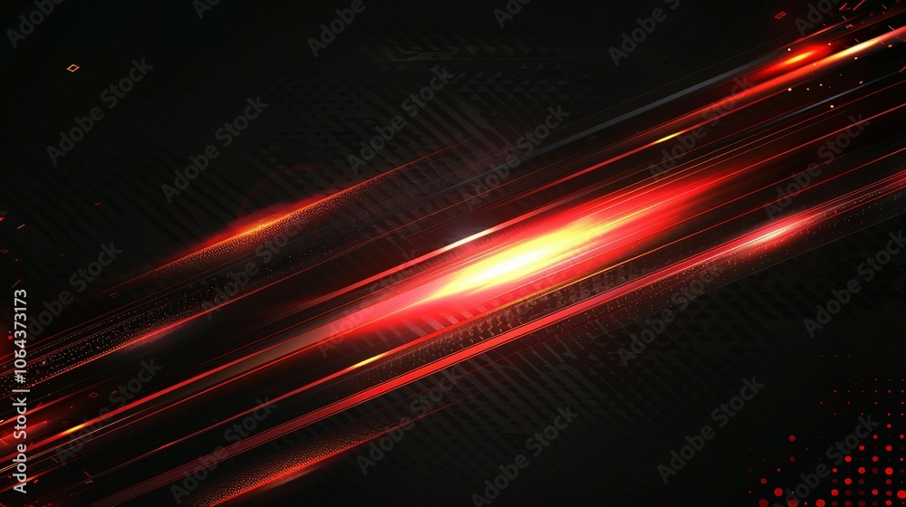 Vivid Contrast: Red Glowing Light with Horizontal Gradient and Lens Flare Against Black Background