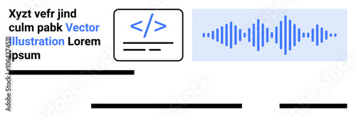 Code snippet icon, blue audio waveform, and text placeholders. Ideal for tech, programming, audio design, digital content, web development, educational materials, infographics. Landing page