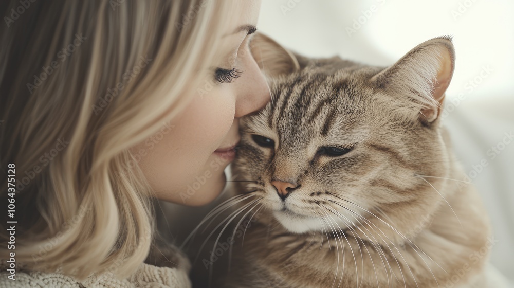 A woman and her cat share a tender moment of affection and connection A woman and her cat share a tender moment of affection and connection