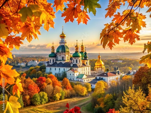 Zbarazh Monastery Autumn Panorama, Ukraine Cityscape photo