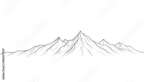 A high-definition image of a black and white mountain line art wallpaper. The design features detailed line drawings of mountains against a clean, white background, creating a luxury and elegance photo