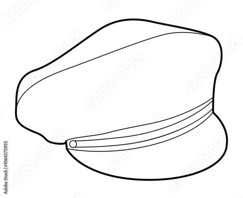 Marine Cap with Peak. Hat for Head Fashion accessory clothing technical illustration. Vector headgear for Men, women, unisex style, flat template CAD mockup sketch outline isolated