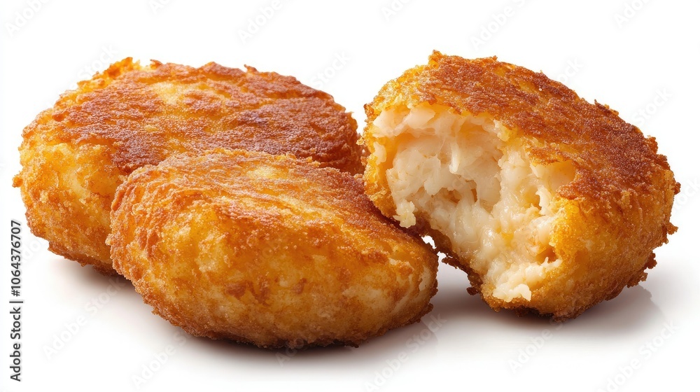 Crispy Golden Chicken Nuggets on White Background Crispy Golden Chicken Nuggets on White Background