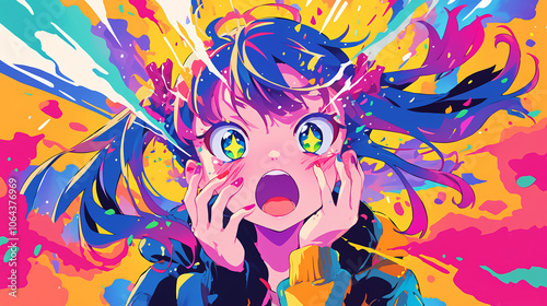音楽を聴いて衝撃を受ける女の子　AI