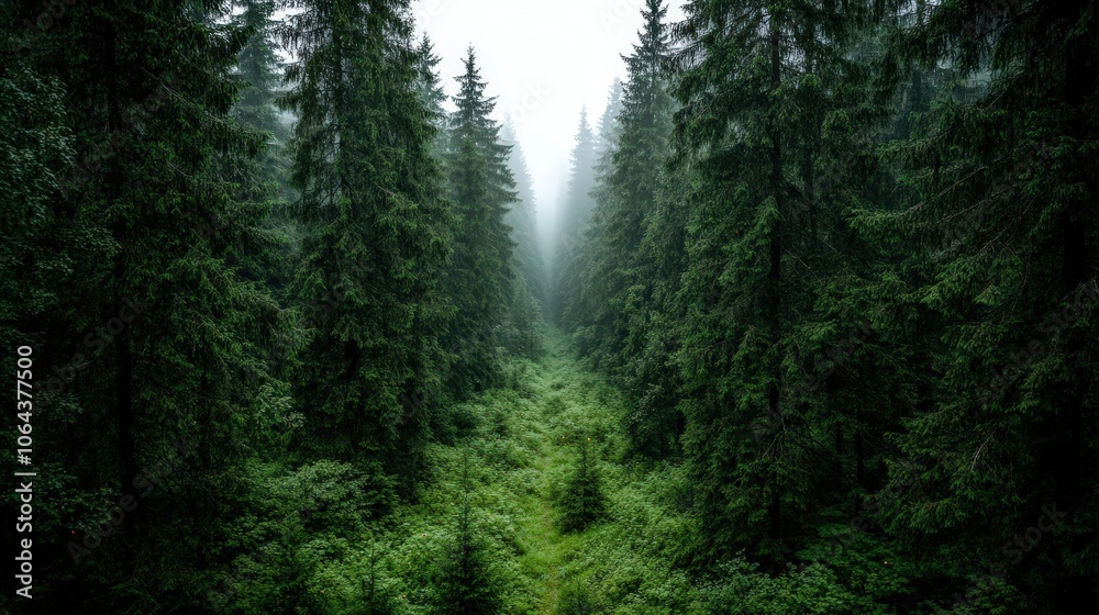 Mystical Forest Path with Fog and Lush Greenery Mystical Forest Path with Fog and Lush Greenery