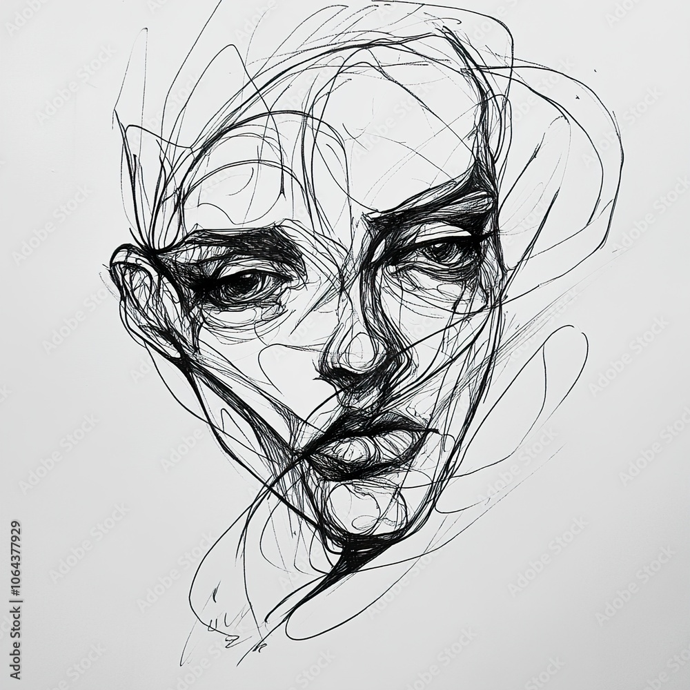 Abstract Line Art Portrait Drawing - Minimalist Face Sketch Abstract Line Art Portrait Drawing - Minimalist Face Sketch