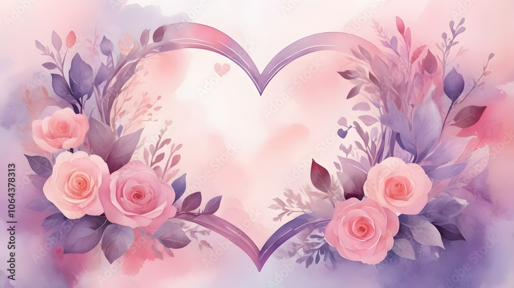 Valentine background with soft watercolor wash of pink and purple shades, creating a gentle and romantic atmosphere Valentine background with soft watercolor wash of pink and purple shades, creating a gentle and romantic atmosphere