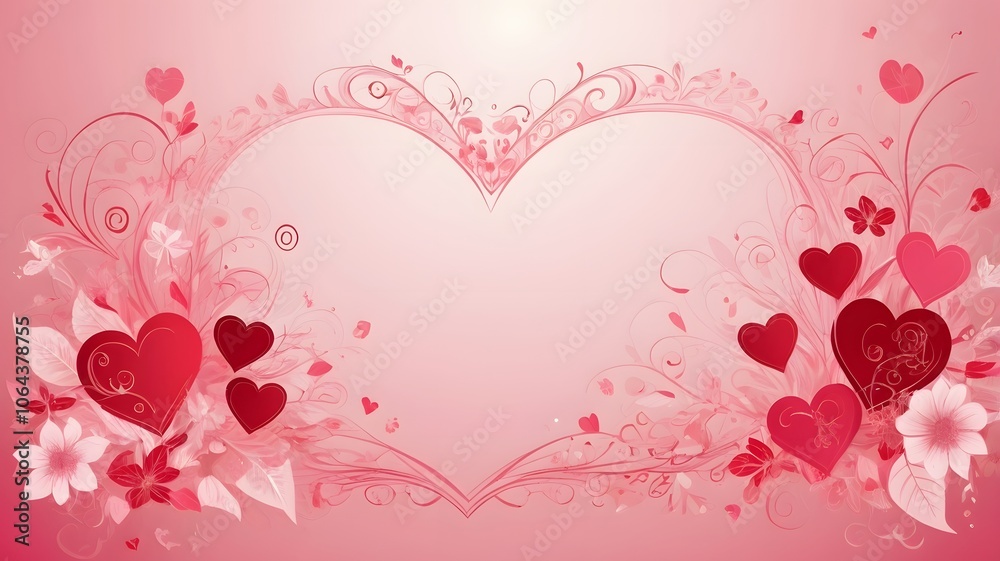 Romantic Valentine background in soft pink and red tones with heart shapes, capturing love and affection