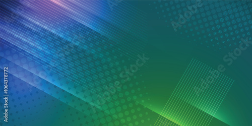 Green abstract background in vector illustration with glow and lights, with parallel lines, bright geometric shape, design futuristic and elegant.