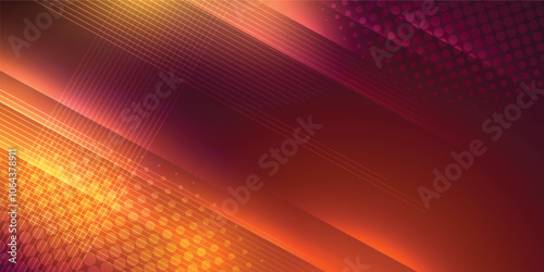 Orange abstract background in vector illustration with glow and lights, with parallel lines, bright geometric shape, design futuristic and elegant.
