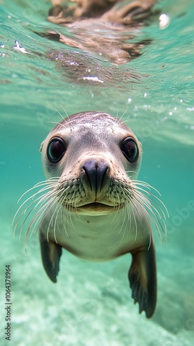 Curious Sea Lion Underwater - Close Up Portrait