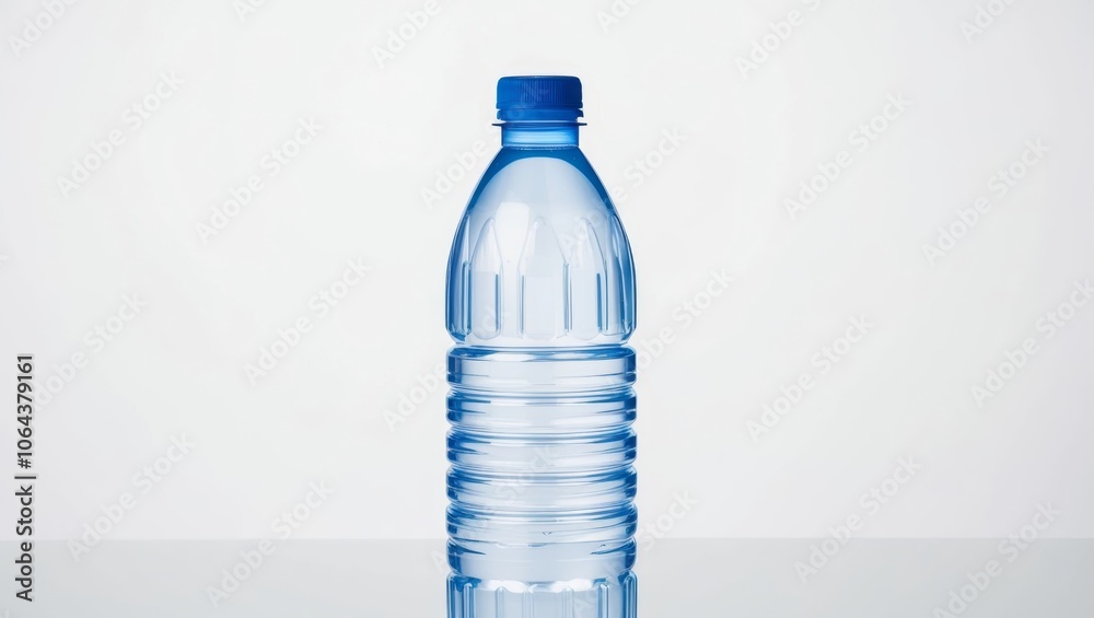 Plastic bottle of still water isolated on white background, perfect for hydration visuals Plastic bottle of still water isolated on white background, perfect for hydration visuals