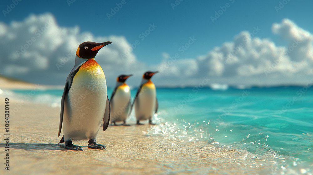 Fototapeta premium Group of African Penguins in Coastal Habitat 