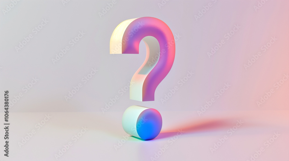 A vibrant question mark stands prominently on a smooth surface, evoking feelings of curiosity and exploring unknown concepts in a creative environment A vibrant question mark stands prominently on a smooth surface, evoking feelings of curiosity and exploring unknown concepts in a creative environment