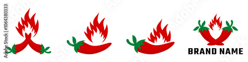 chili vector design, red chili logo set, spicy icon, hot, fire, editable chili logo, illustration, organic, fresh, spicy sauce