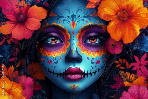 A Day of the Dead Mask Girl. Generative AI