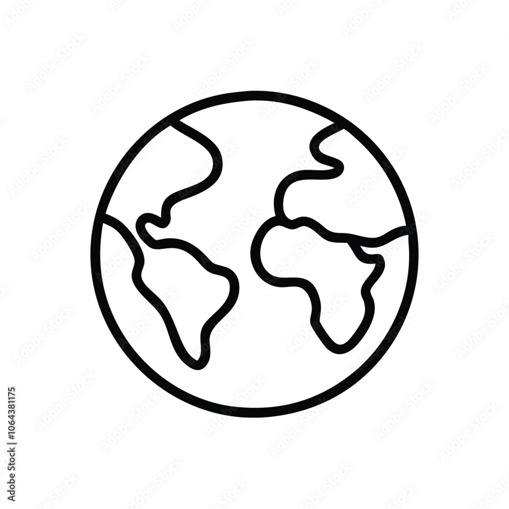 Black Outline Earth Icon with Continents, Simple black outline icon of Earth showing continents, symbolizing global reach, geography, and international connections in minimal style. Black Outline Earth Icon with Continents, Simple black outline icon of Earth showing continents, symbolizing global reach, geography, and international connections in minimal style.