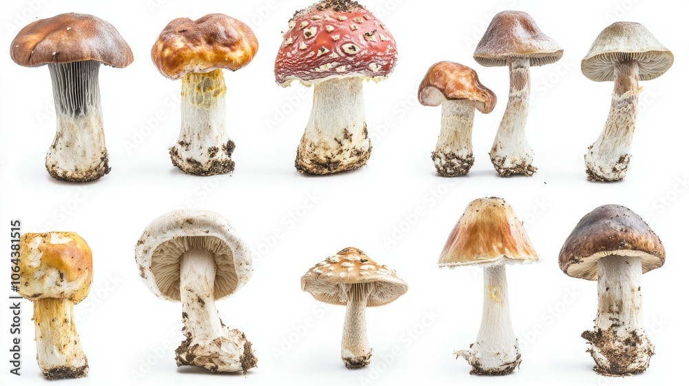 Assorted Mushrooms on White Background