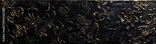 Black Leather with Embossed Gold Floral Design photo