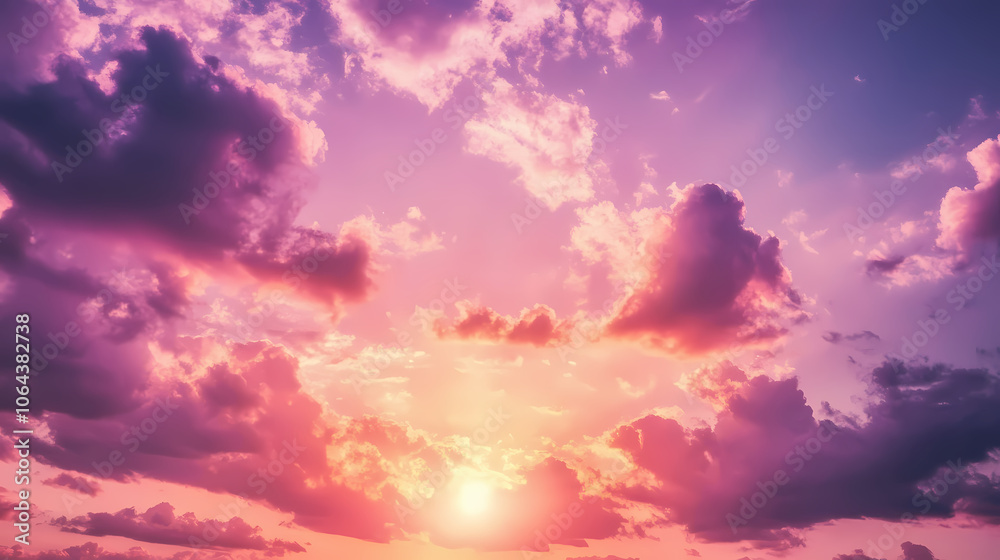 Anime style, dreamy sunset sky with vibrant clouds in pink and purple - ideal for inspirational posters and backgrounds. Dreamscape. Illustration Anime style, dreamy sunset sky with vibrant clouds in pink and purple - ideal for inspirational posters and backgrounds. Dreamscape. Illustration