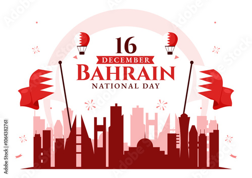 Happy Bahrain National Day Vector Illustration on December 16th, Featuring a Waving Flag in a Patriotic Holiday, in a Flat Style Cartoon Background