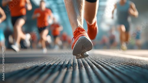 Runners sprint towards the marathon finish line with intensity