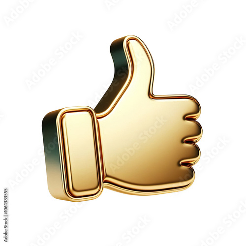 Floating metallic 3D thumbs up icon cartoon style on white background PNG
