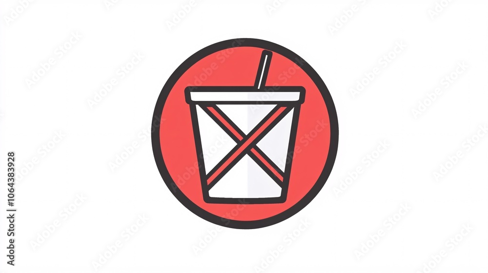 111.A clean and minimalist vector icon of a drink cup with a straw, crossed out by a bold red diagonal line, signifying a ban on drinks. The drink cup is outlined in black with a simple design, 111.A clean and minimalist vector icon of a drink cup with a straw, crossed out by a bold red diagonal line, signifying a ban on drinks. The drink cup is outlined in black with a simple design,
