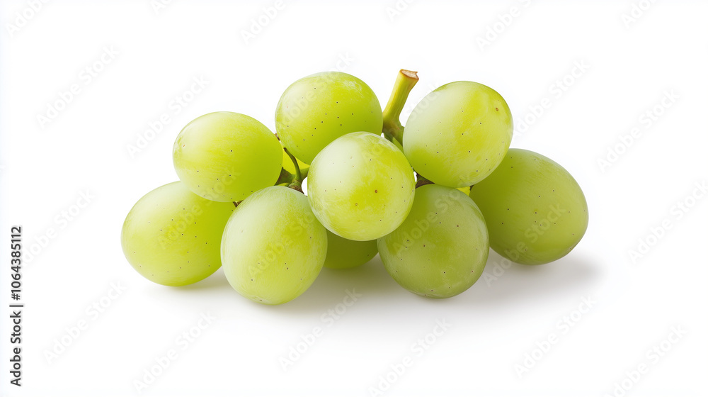 Fresh green grapes are arranged beautifully against clean white background, showcasing their vibrant color and natural shine. Fresh green grapes are arranged beautifully against clean white background, showcasing their vibrant color and natural shine.