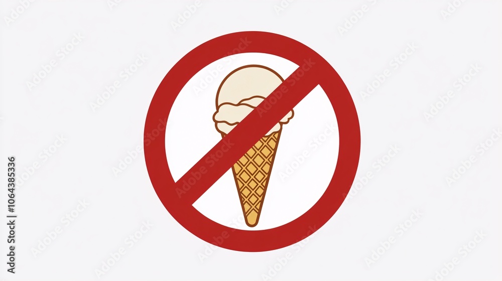 118.A minimalistic prohibition sign showing a stylized ice cream cone with a diagonal red line crossing through it. The icon is centered in a red circle with a white background, symbolizing a clear 118.A minimalistic prohibition sign showing a stylized ice cream cone with a diagonal red line crossing through it. The icon is centered in a red circle with a white background, symbolizing a clear
