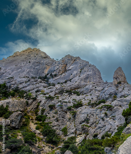 A mountain peak against the sky.