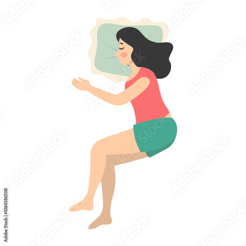 Woman Sleeping Position Illustration. Vector Character in Flat Cartoon Style.
