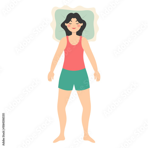 Woman Sleeping Position Illustration. Vector Character in Flat Cartoon Style.