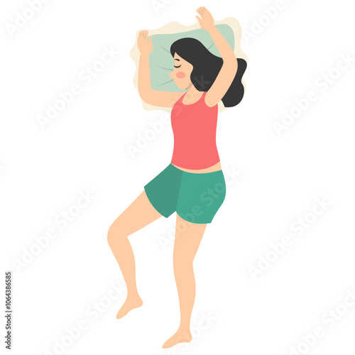 Woman Sleeping Position Illustration. Vector Character in Flat Cartoon Style.