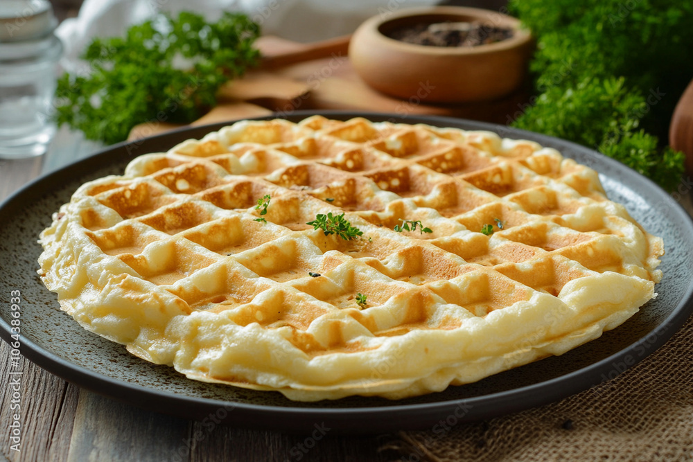 waffle on the plate on the table. waffle on the plate on the table.