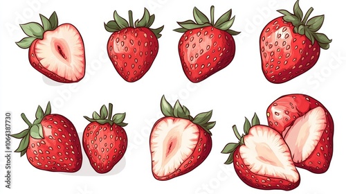 Fresh Strawberries in Various Cuts and Arrangements