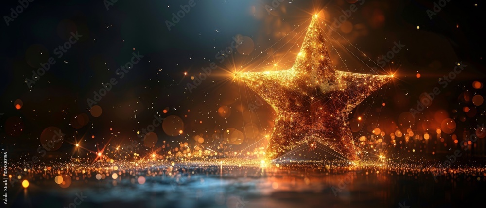 Isolated illustration of a modern 3D graphic concept portraying an abstract golden star and its wireframe light connection structure. Isolated illustration of a modern 3D graphic concept portraying an abstract golden star and its wireframe light connection structure.