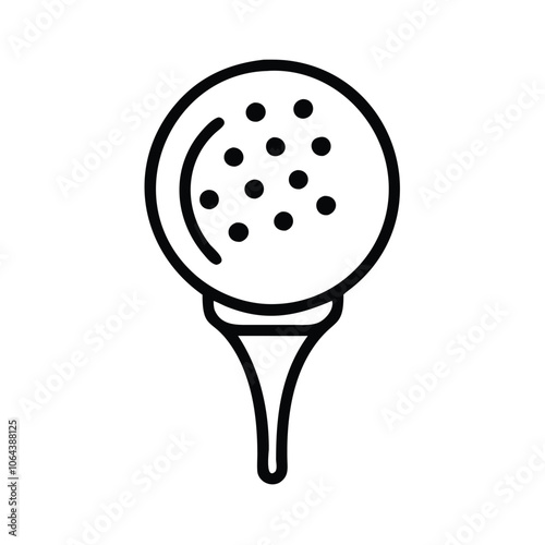Minimalist Golf Ball on Tee Outline Icon, Simple black outline icon of a golf ball with dimples on a tee, symbolizing golfing, sports, and outdoor recreation in minimal style.
