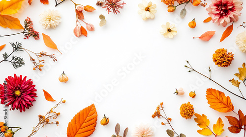 simple autumn floral composition with frame made of fresh flowers