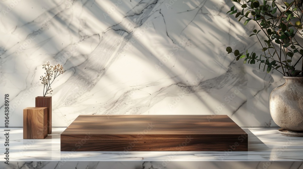 A wooden table with a vase of flowers on it. Generative AI A wooden table with a vase of flowers on it. Generative AI