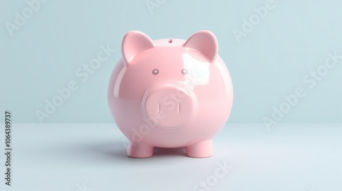 A pink piggy bank sits on a table. Generative AI