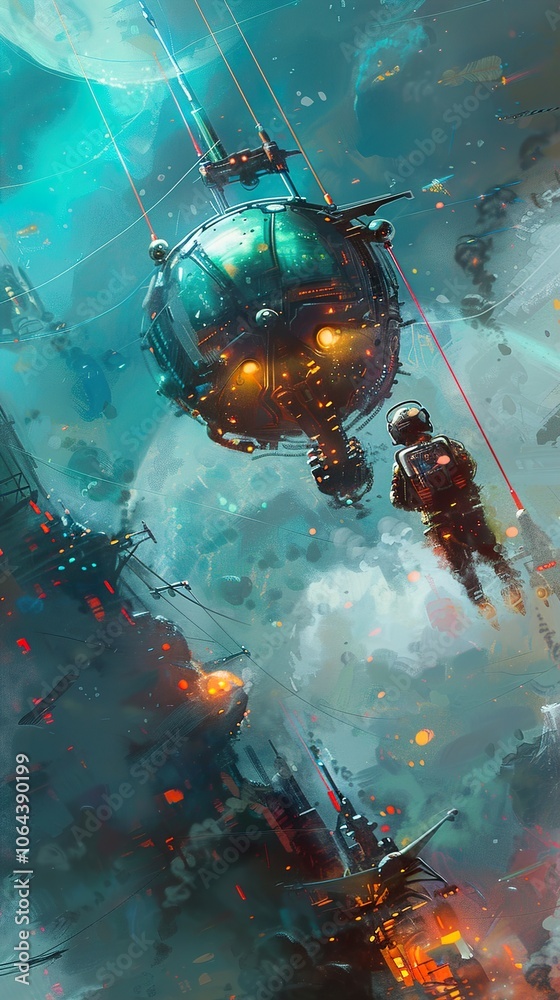Astronaut Exploring a Futuristic City in Space - A Sci-Fi Illustration Astronaut Exploring a Futuristic City in Space - A Sci-Fi Illustration