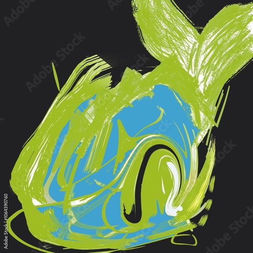 paint of fish with abstract style a contain green,blue and black colour