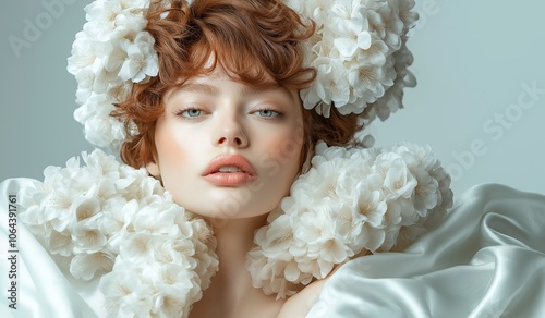 Portrait of a beautiful young female fashion model wearing designer clothes.