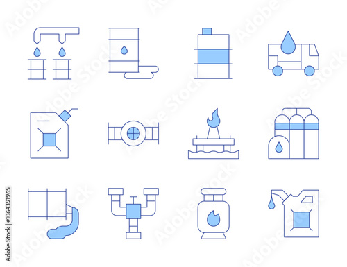 Natural petroleum icons. Line Duotone style, editable stroke. fuel, gas tank, oil barrel, refinery, oil and gas, oil valve, oil spill, barrel, oil