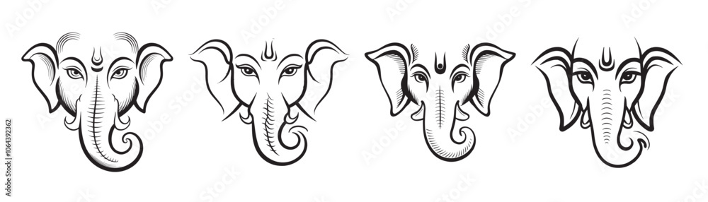 Collection of striking line art illustrations of Lord Ganesha's face symbolizing wisdom and prosperity with a transparent background. Spiritual art concept Collection of striking line art illustrations of Lord Ganesha's face symbolizing wisdom and prosperity with a transparent background. Spiritual art concept