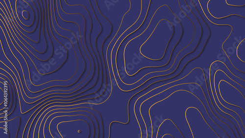 Topography map concept or smooth origami paper cut. Luxury purple abstract papercut background with 3d geometry circles and gold lines, 