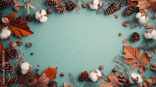 winter composition with dried leaves cotton flowers