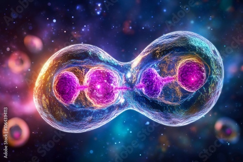 Detailed illustration of the cell division process in euglenoids. photo